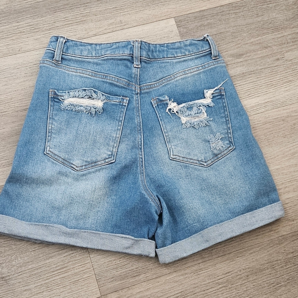 Wax Jean Women's Blue Distressed Denim Shorts - Picture 2 of 3